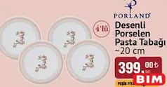 PORLAND DESENLİ PORSELEN PASTA TABAĞI 20 CM 4'LÜ